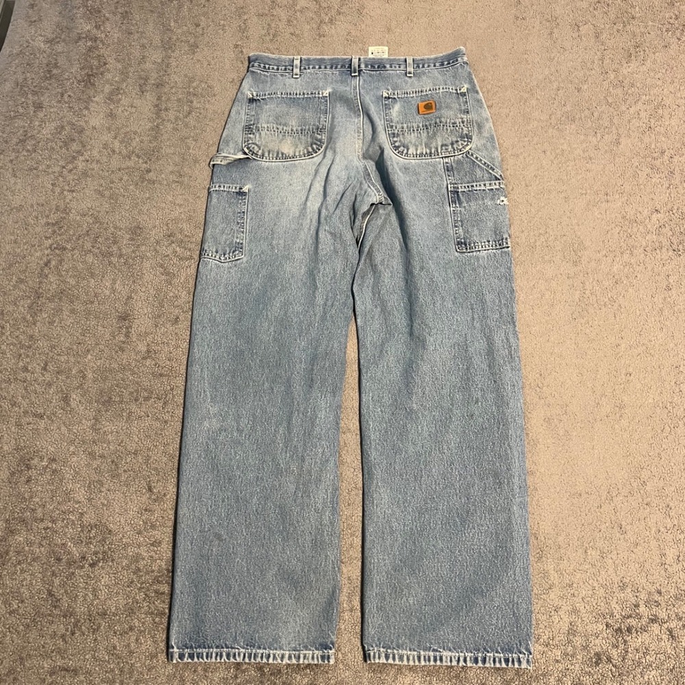 Vintage Carhartt Mens Loose Fit Carpenter Jeans Light Wash Blue 36 x 34
